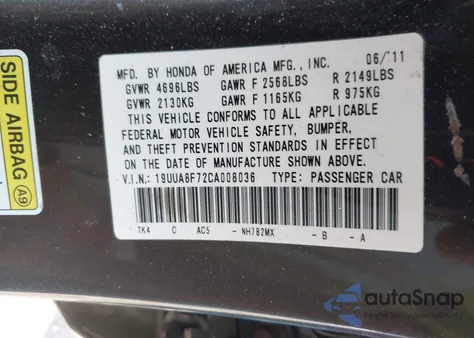 2012 Acura Tl Advance Auto z USA, uszkodzony, nr VIN 19UUA8F72CA008036